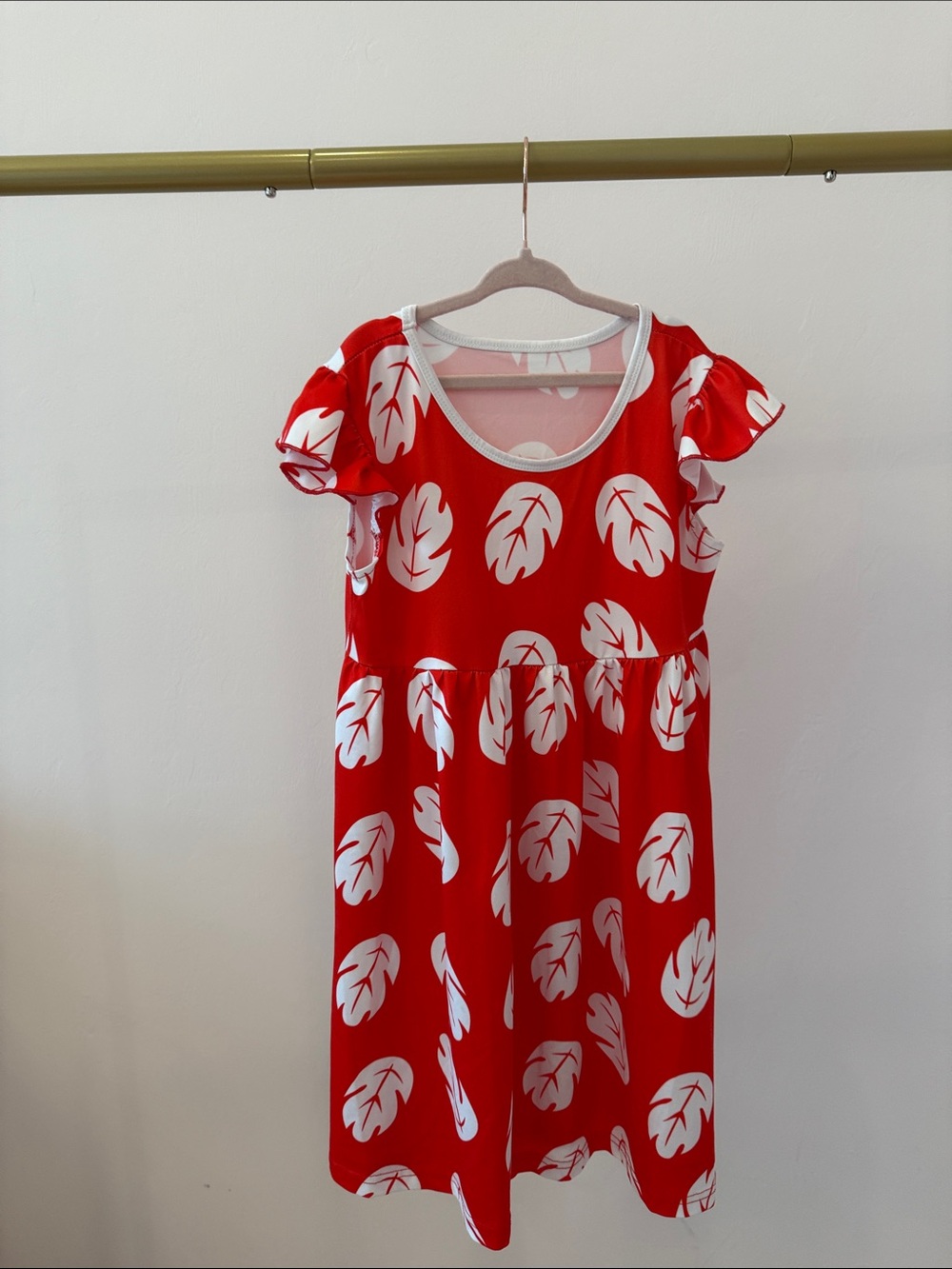 Disney Red and White Leaf Print Girls Dress